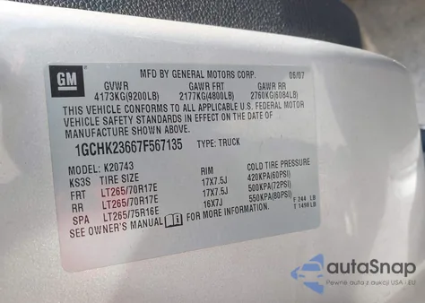 2007 Chevrolet Silverado 2500Hd Ltz from USA, damaged, VIN 1GCHK23667F567135